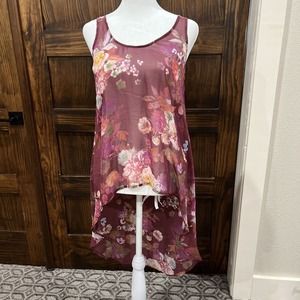 Decree Shirt Women Small Sheer‎ Tank Blouse Floral Purple